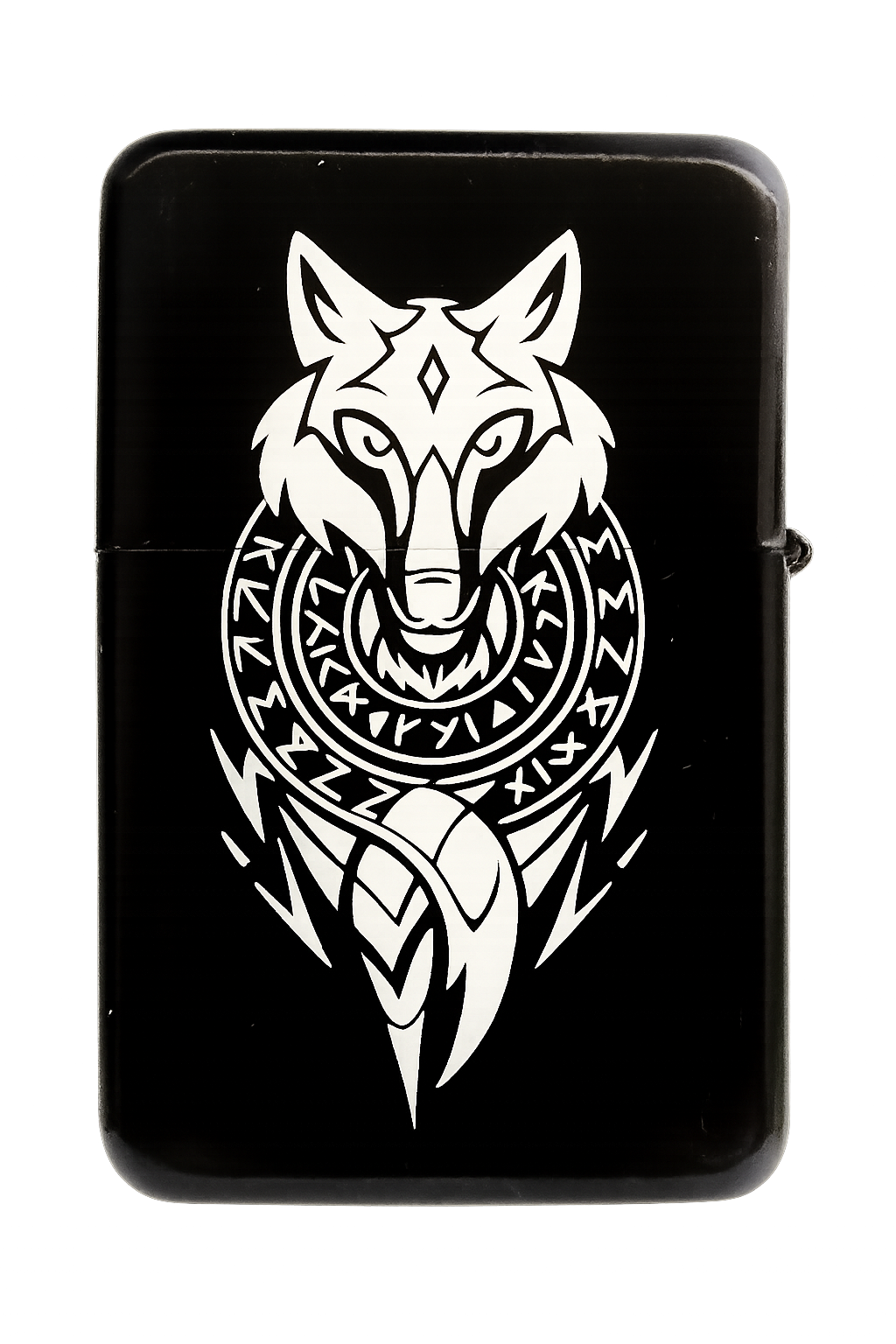 Benzinfeuerzeug mit Wolf und Rune